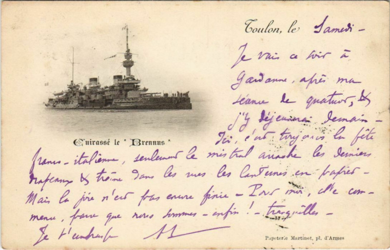 Carte postale ancienne Toulon Cuirasse le Brennus France à Toulon