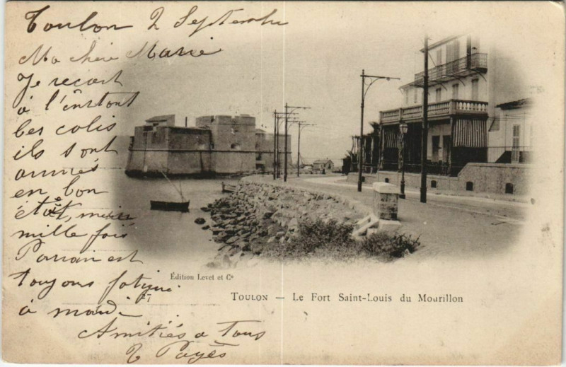 Carte postale ancienne Toulon Le Mourillon ,le Fort Saint-Louis et la Plage France à Toulon