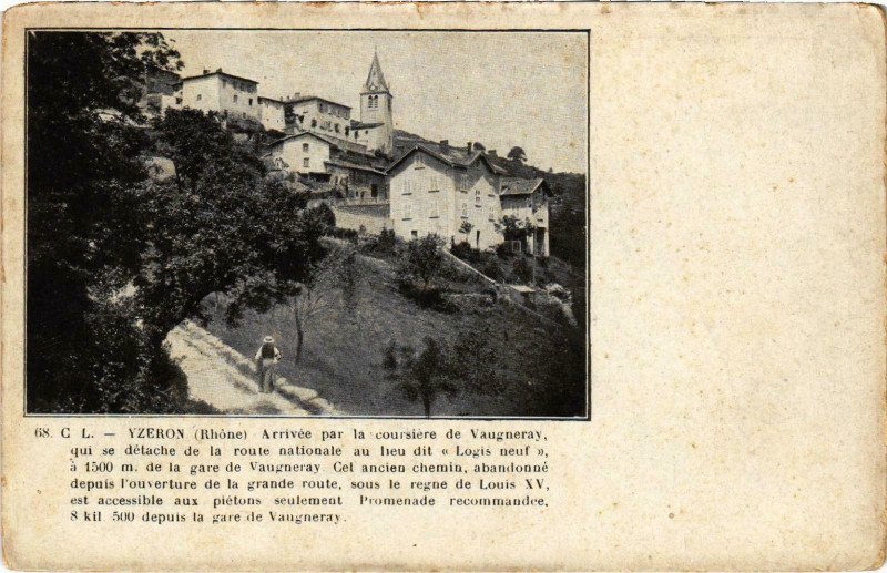 Carte postale ancienne Lyzeron Arrivée Rhone à Yzeron