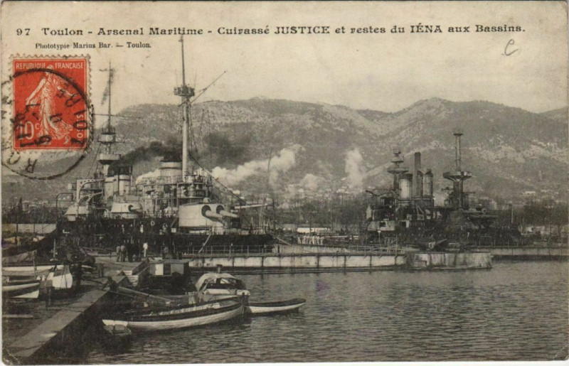 Carte postale ancienne Toulon Arsenal Maritime,Cuirasse Justice France à Toulon