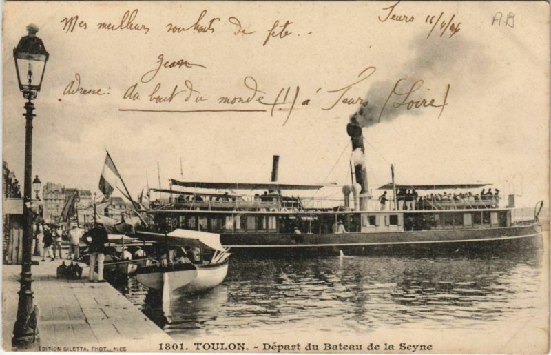 Carte postale ancienne Toulon Depart du Bateau de la Seyne France à Toulon