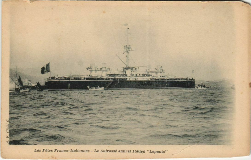 Carte postale ancienne Toulon Le Cuirasse amiral Italien Lepanto France à Toulon
