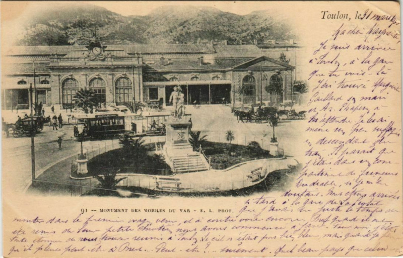 Carte postale ancienne Toulon Monument des Mobiles du Var France à Toulon