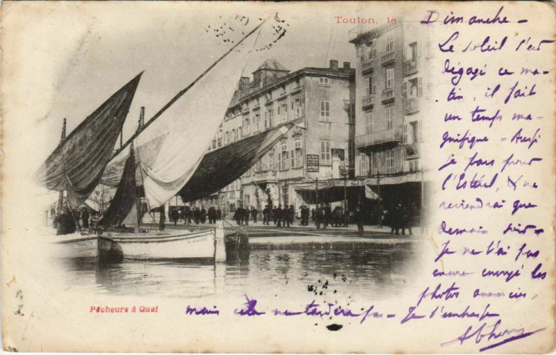 Carte postale ancienne Toulon Pecheurs a Quai France à Toulon