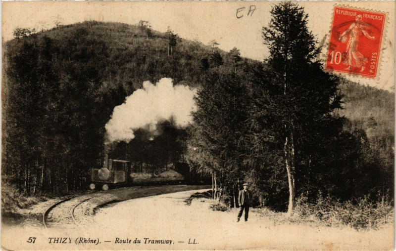 Carte postale ancienne Thizy - Route du Tramway
