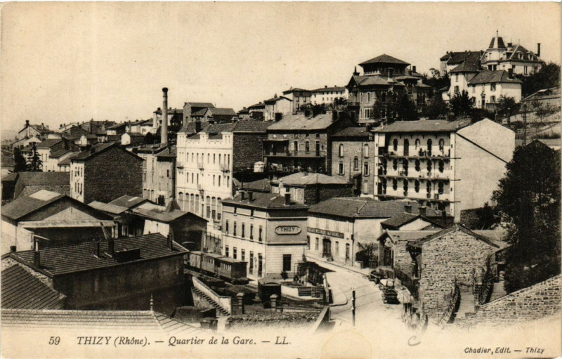 Carte postale ancienne Thizy - Quartier de la Gare