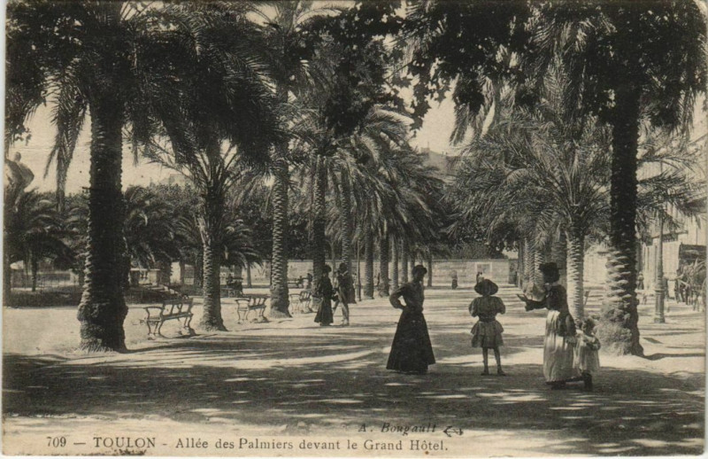 Carte postale ancienne Toulon Allee des Palmiers devant le Grand Hotel France à Toulon