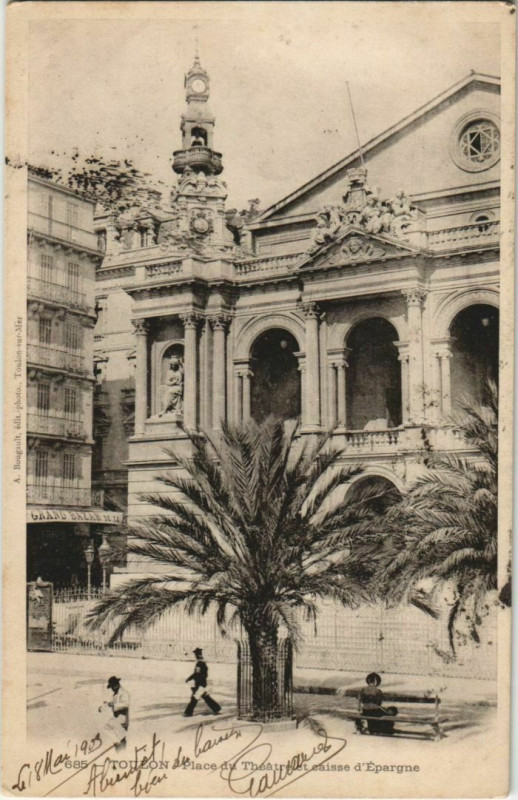 Carte postale ancienne Toulon Place du Theatre et caisse d'Epargne France à Toulon