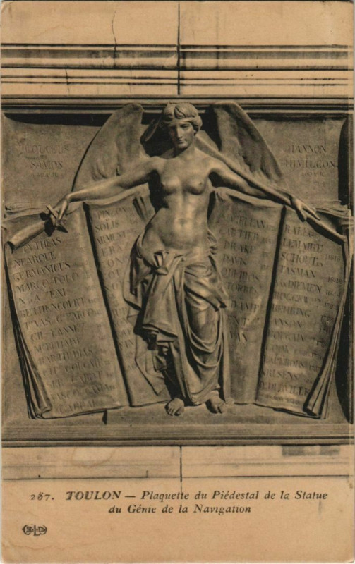 Carte postale ancienne Toulon Plaquette du Presidental de la Statue du Genie France à Toulon