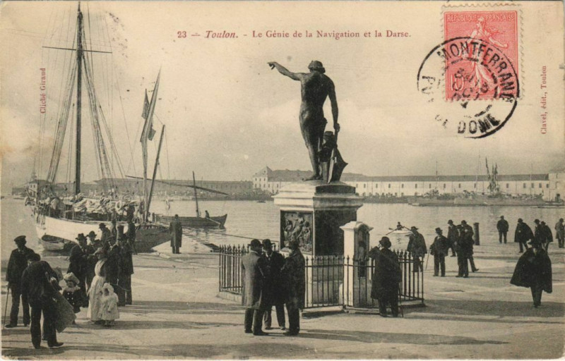 Carte postale ancienne Toulon Le Genie de la Navigation et la Darse France à Toulon