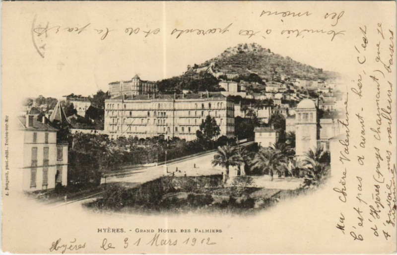 Carte postale ancienne Hyeres Grand Hotel des Palmiers à Hyères