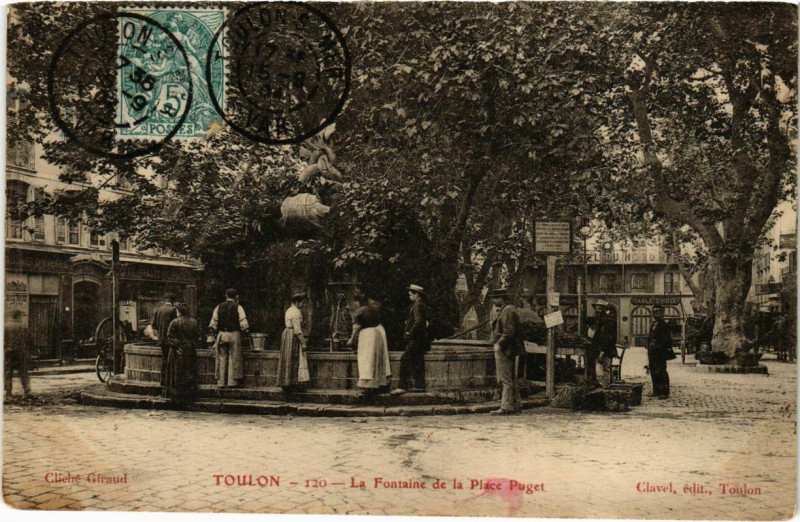 Carte postale ancienne Toulon - La Fontaine de la Place Puget à Toulon