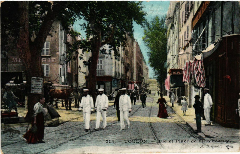 Carte postale ancienne Toulon Rue et Place de l'Intendance à Toulon