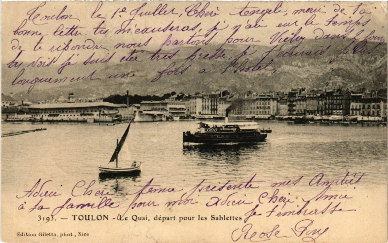 Carte postale ancienne Toulon Le Quai depart pour les Sablettes à Toulon