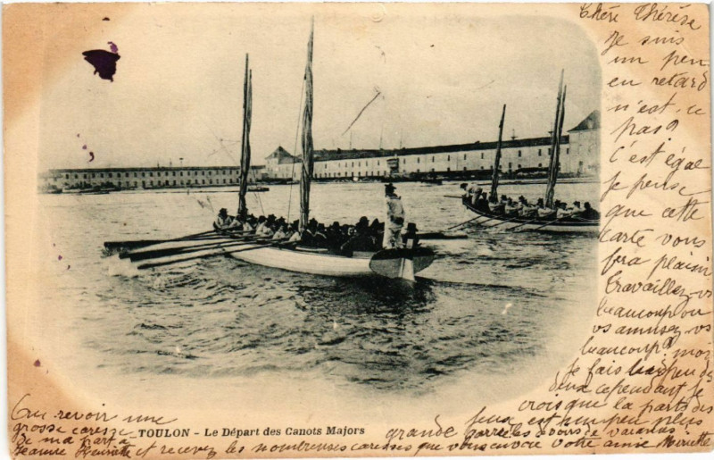 Carte postale ancienne Toulon Le Depart des Canots Majors à Toulon