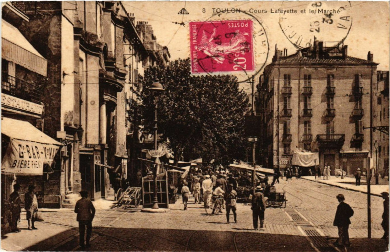 Carte postale ancienne Toulon Cours Lafayette et le Marche à Toulon