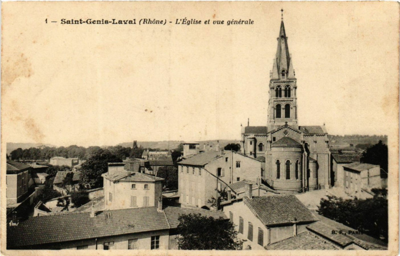 Carte postale ancienne Saint Genis Laval - L'Eglise et vue generale à Saint-Genis-Laval