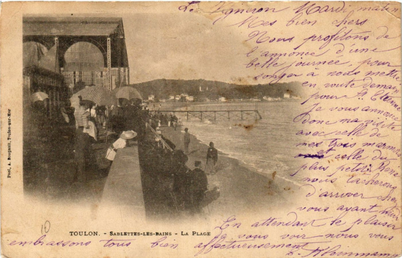 Carte postale ancienne Toulon Sablettes-les-Bains-La Plage à Toulon