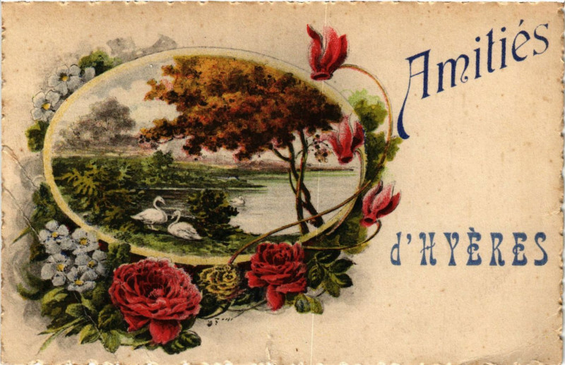 Carte postale ancienne Amitiés d'Hyeres