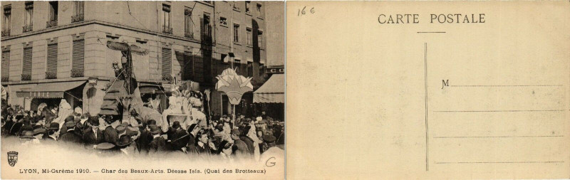 Carte postale ancienne Lyon Mi-Careme 1910 Char des Beaux-Arts.. à Lyon
