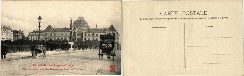 Carte postale ancienne Lyon Les Quais du Rhone. Pont de l'Universite et Faculte de Droit. à Lyon
