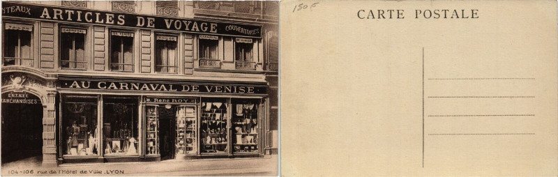 Carte postale ancienne Lyon Articles de Voyage au Carnaval de Venise. à Lyon