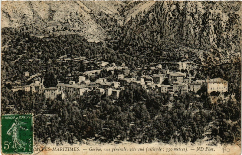 Carte postale ancienne Gorbio - Vue générale - coté Sud à Gorbio