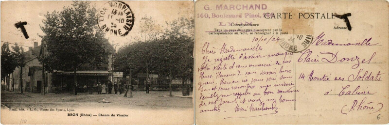 Carte postale ancienne Bron Chemin du Vinatier. à Bron