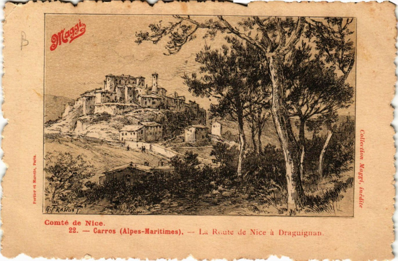 Carte postale ancienne Carros - La Route de Nice a Draguignan à Carros