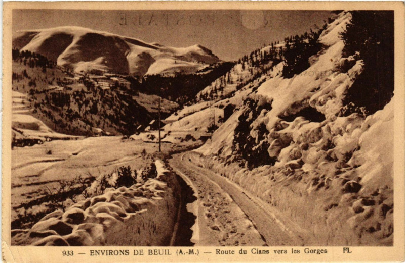 Carte postale ancienne Beuil - Env. - Route du Cians vers les Gorges à Beuil