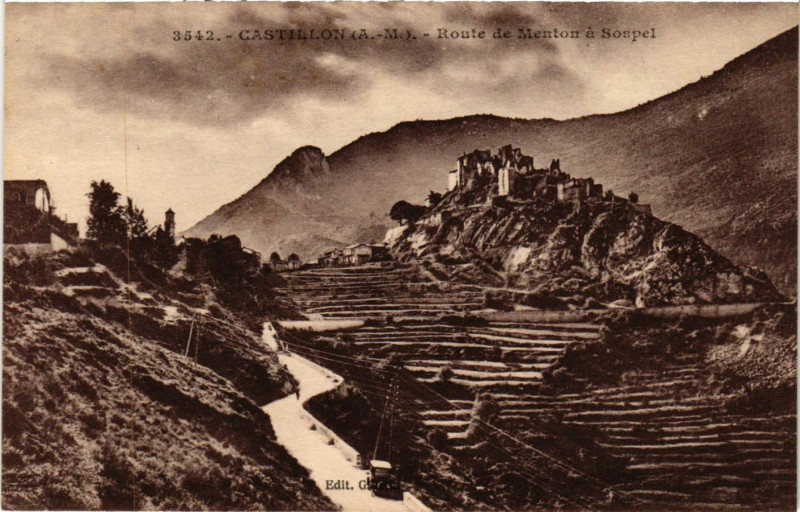 Carte postale ancienne Castillon - Route de Menton a Sospel à Castillon