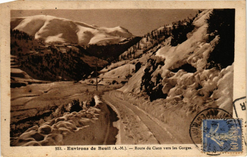 Carte postale ancienne Beuil - Env. - Route du Cians vers les Gorges à Beuil