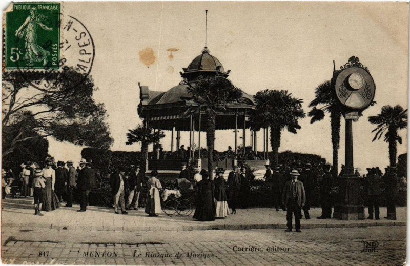 Carte postale ancienne Menton Le Kiosque de Musique à Menton