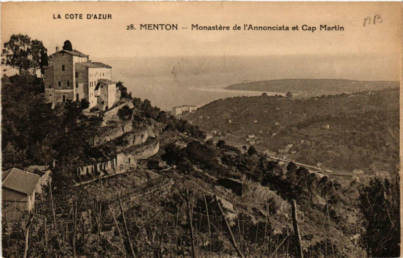 Carte postale ancienne Menton Monastere de l'Annonciata et Cap-Martin à Menton