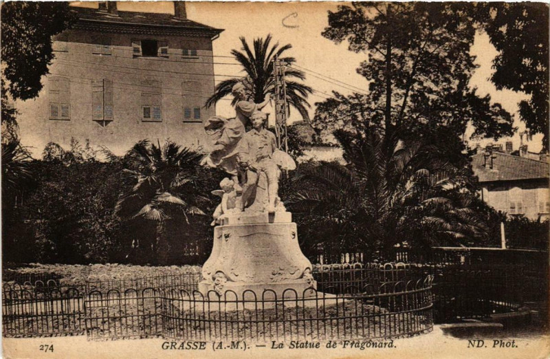 Carte postale ancienne Grasse La Statue de Fragonard à Grasse