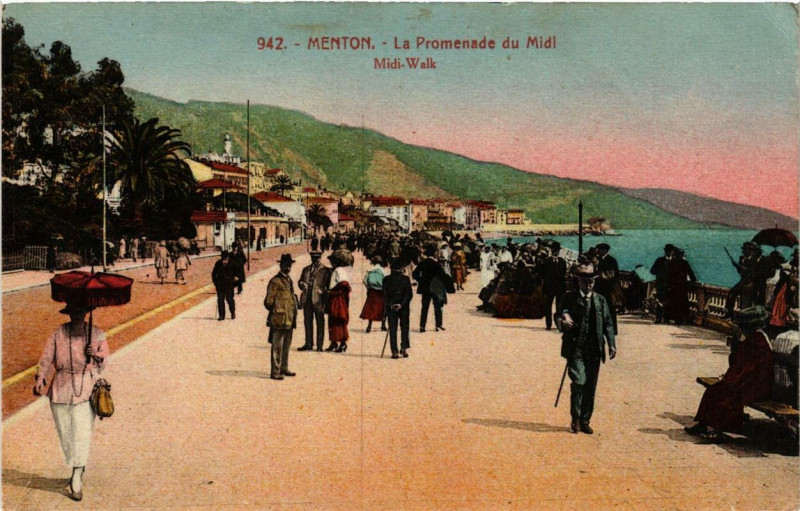 Carte postale ancienne Menton La Promenade du Midl Midi-Walk à Menton