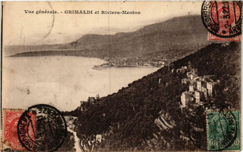 Carte postale ancienne Vue générale - Grimaldi et Riviera-Menton à Menton