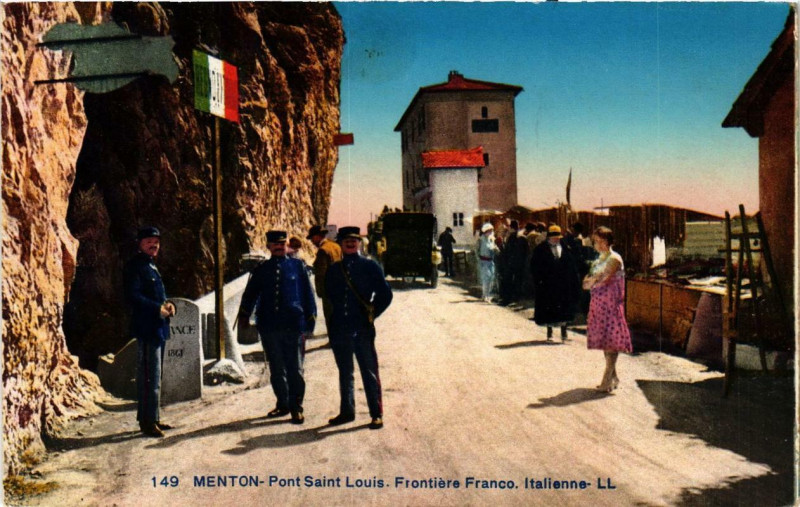 Carte postale ancienne Menton Pont Saint Louis. Frontiere Franco à Menton