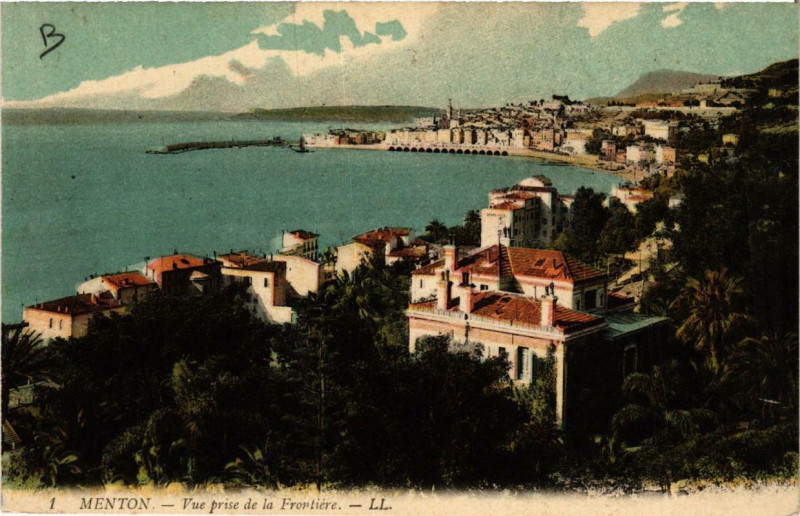 Carte postale ancienne Menton Vue prise de la Frontiere à Menton