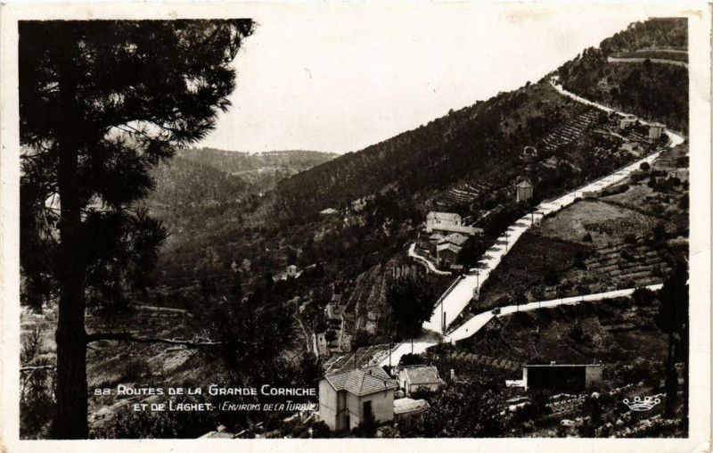 Carte postale ancienne Routes de la Grande Corniche et de Laghet