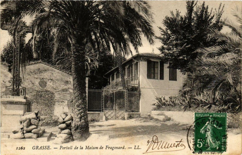 Carte postale ancienne Grasse Portail de la Maison de Fragonard à Grasse