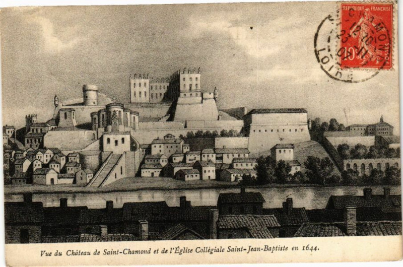 Carte postale ancienne Vue du Chateau de StCHAMOND et de l'Eglise Collégiale Saint-Jean