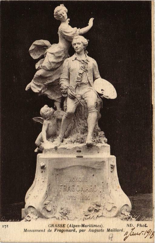 Carte postale ancienne Grasse Monument de Fragonard, par Auguste Maillard à Grasse