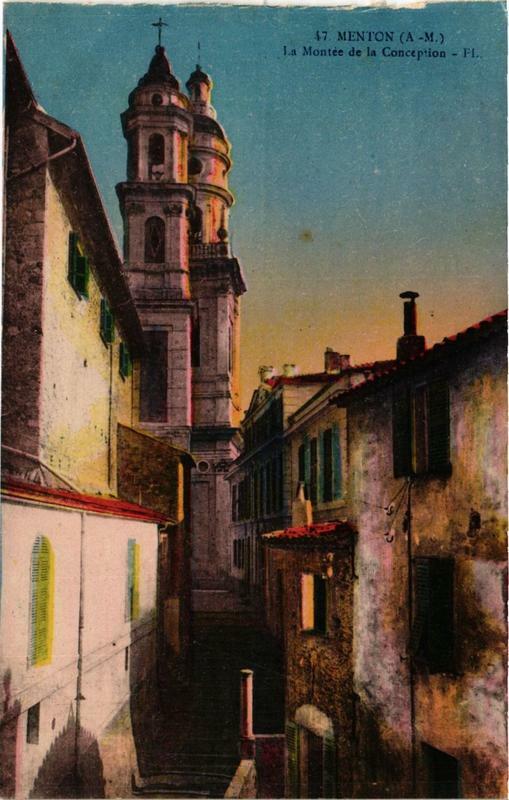 Carte postale ancienne Menton La Montée de la Conception à Menton
