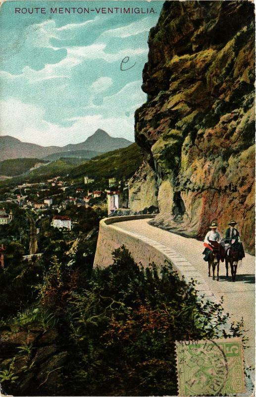 Carte postale ancienne Route Menton-Ventimiglia à Menton