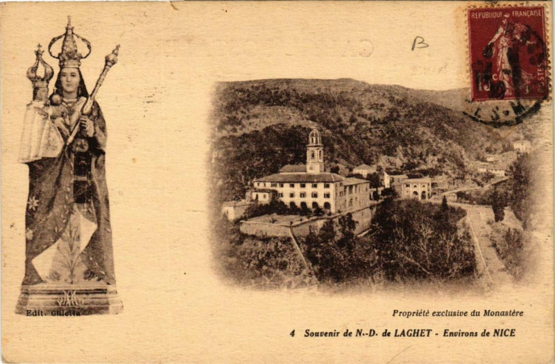 Carte postale ancienne Souvenir de N. D. de Laghet Env. de Nice à Nice