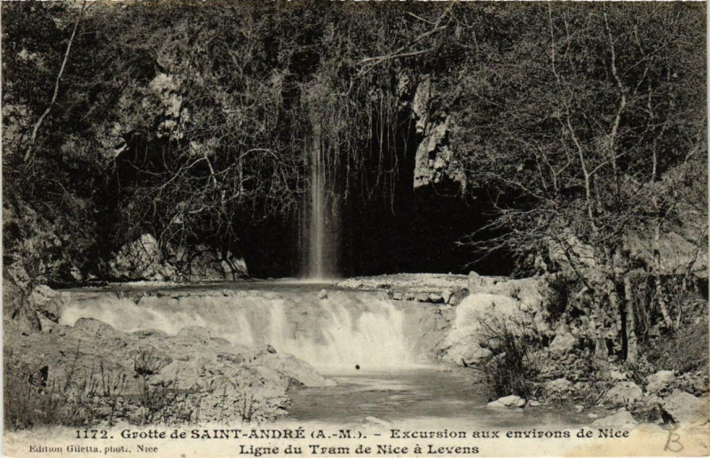 Carte postale ancienne Env. de Nice Grotte de St-Andre - Ligne du Tram à Nice