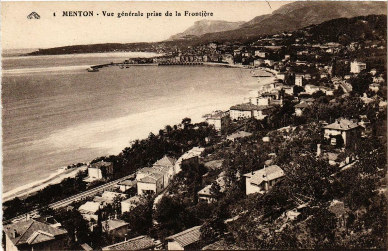 Carte postale ancienne Menton Vue générale prise de la Frontiere à Menton