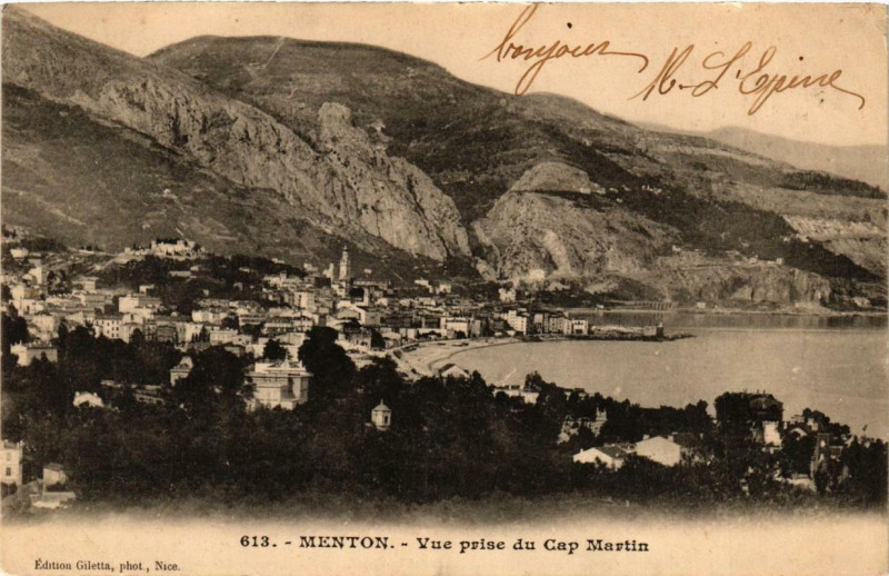 Carte postale ancienne Menton Vue Prise du Cap-Martin à Menton