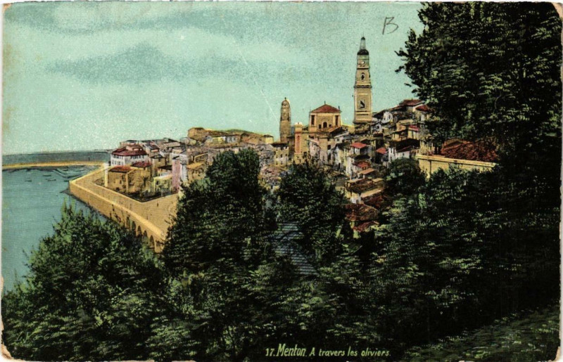 Carte postale ancienne Menton A travers les oliviers à Menton